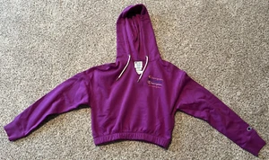 CHAMPION WOMEN'S CLASSIC FLEECE CROP SPLIT-NECK HOODIE - PURPLE CACTUS - MED - Picture 1 of 2