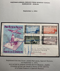 1952 Tetuan Morocco First Day Cover FDC To Dublin Ireland Pro Philatelic Museum
