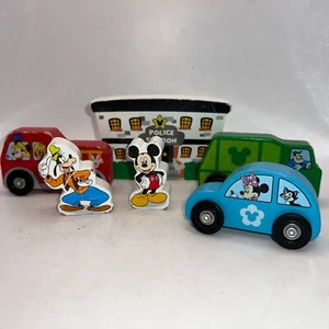 Set Of 6 Melissa & Doug Disney Mickey Mouse Wooden Vehicle Town Building Cars - Picture 1 of 12