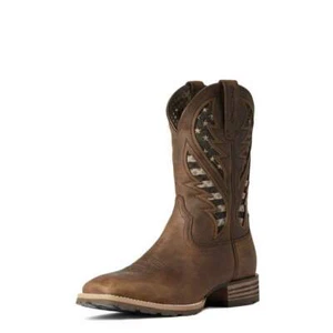 Ariat Mens Hybrid VentTEK Square Toe Western Boots Brown/American Flag 10038340 - Picture 1 of 6