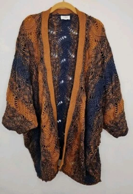 Umgee Oversized Chunky Knit Open 3/4 Sleeve Cardigan Sweater Sz M Blue Copper - Image 1 of 4