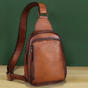 Genuine Leather Sling Bag Women Men Leather Crossbody Bag Sling Backpack Purse - Picture 1 of 11