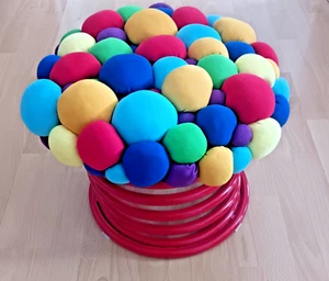 Seat and Footstool, Spring Stool, Bubble Colourful Balls, Handmade, Genuine Unique - Picture 1 of 6