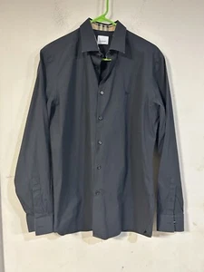 Burberry Shirt Long Sleeve Black w/Plaid Detail On Cuffs, Size Large - Picture 1 of 7