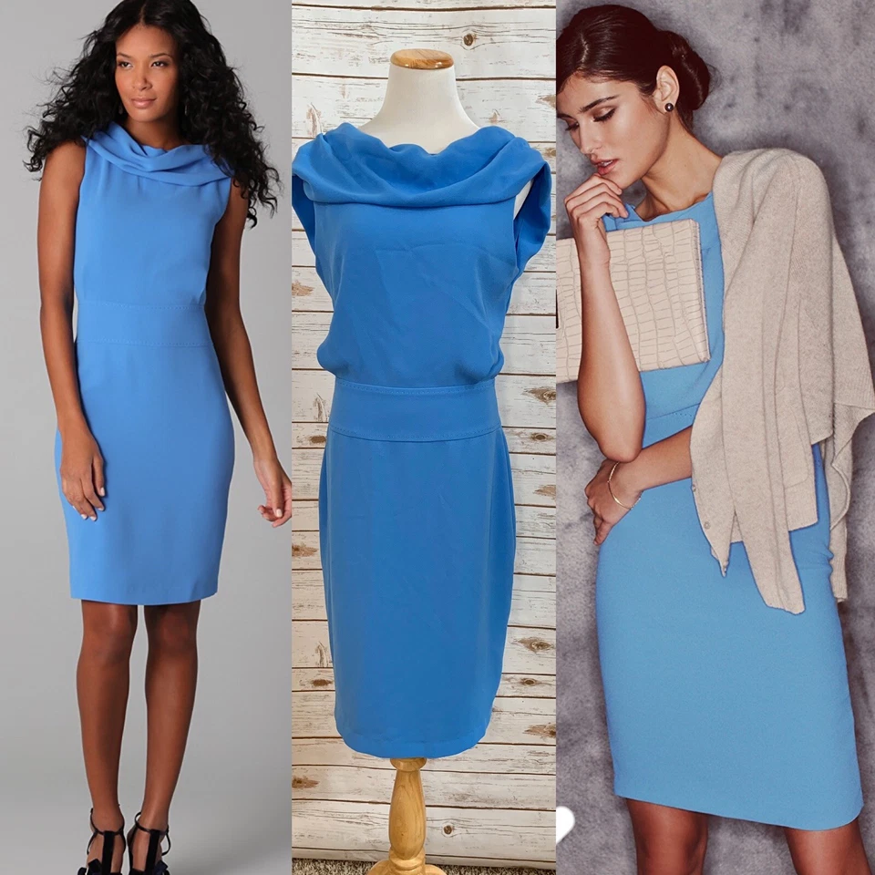 Rachel Roy Draped Matisse Blue Sheath Dress Size 6 Career Cocktail Business $445 - Image 1 of 4