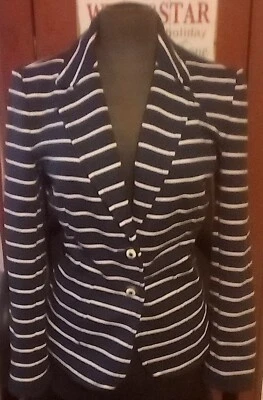 Charter Club Dark Navy Blazer W/White Stripes. M. Button Closure. - Image 1 of 4