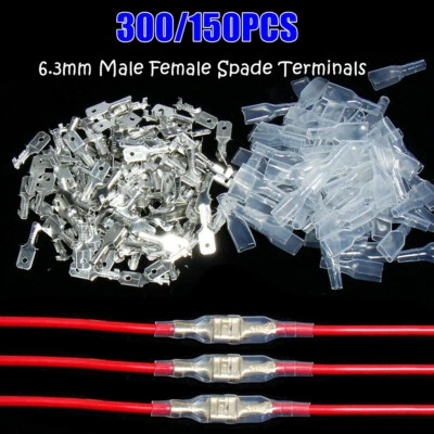 300/150PCS 6.3mm Male Female Spade Electrical Wire Terminal Crimp Connectors Kit - Image 1 of 4