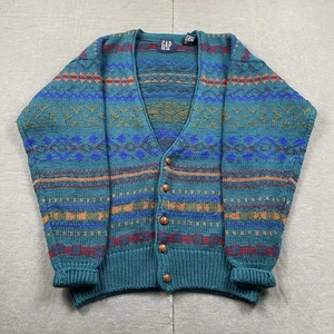 Vintage Gap Sweater Mens Small Wool Cardigan Nordic Fair Isle V Neck Button - Picture 1 of 7