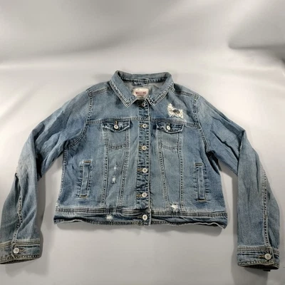 Mossimo Supply Co. Chaqueta vaquera azul envejecida con botones para mujer talla L Foto 1 de 4