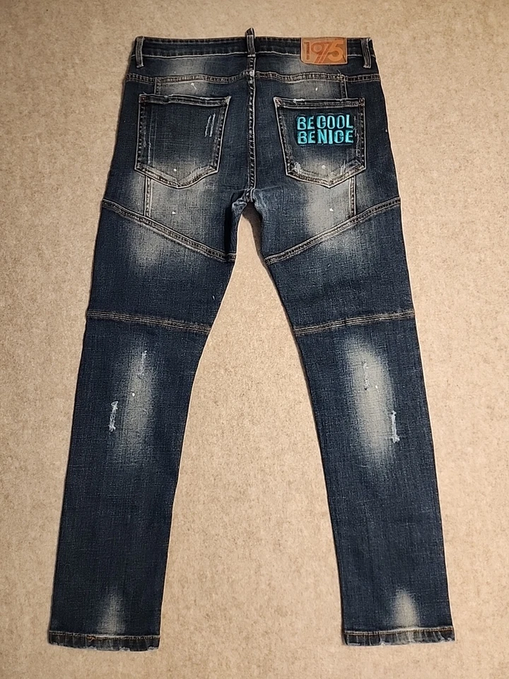 Rare Dsquared2 Slim  Tidy Biker  BE COOL BE NICE  Denim Jean men 36x29  repair - Image 1 of 4