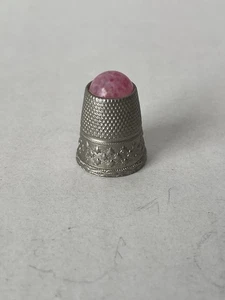 Metal Thimble With Stars And Pink Glass Stone On Top - Picture 1 of 3