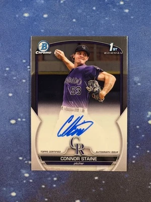 2023 Bowman Chrome #CPA-CSE Connor Staine 1st Prospect Auto Colorado Rockies - Image 1 of 2