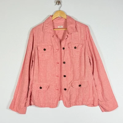 J Jill Womens Medium Linen Lightweight Pink Utility Jacket Vintage Wash Workwear - Image 1 of 4