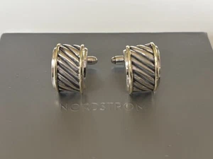 David Yurman Cable Classics Cigar Band Cufflinks 925 Silver & 14k Gold - Picture 1 of 11