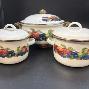 Vintage Lincoware Emaille 3-teiliges Set alle mit Deckel - Bild 1 von 24