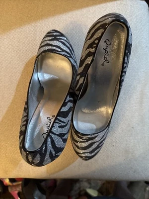 Qupid Black Glitter Platform Pumps Stiletto Heels Party Evening Shoes Size 9 - Image 1 of 3