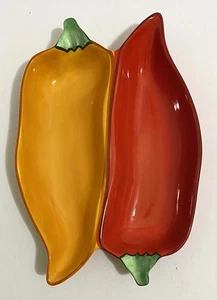 CLAY ART JALAPENO PEPPERS SIDE BY SIDE DISH, 1.5" TALL, 8.5" LONG, 6" WIDE - Picture 1 of 1