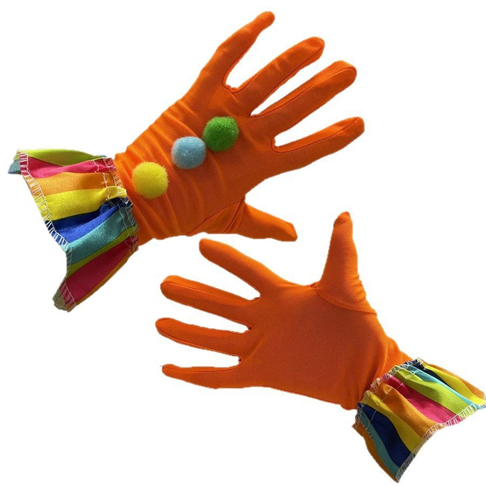 1 par de accesorios de guante de payaso divertido con volantes de pompón de colores de payaso de Halloween Foto 1 de 1