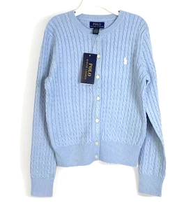 Polo Ralph Lauren Big Girls S (7) Blue Cable Knit Cotton Cardigan-Multi NEW 2025 - Picture 1 of 4