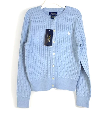 Polo Ralph Lauren Big Girls S (7) Blue Cable Knit Cotton Cardigan-Multi NEW - Image 1 of 4