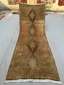 3'5 x 9'2 ft Antique Turkish Hand Knotted Runner Rug, Caucasian Rare Hallway Rug - Picture 1 of 11