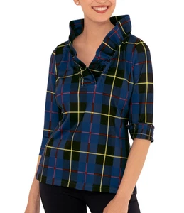 Blusa Gretchen Scott Cuello con Volantes Cuello Cuadros Azul Cooper Talla Mediana - Imagen 1 de 7