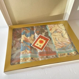 NOS Vintage Asian Earth tone Boho Floral Fabric Napkins Placemats Boxed Set - Picture 1 of 6