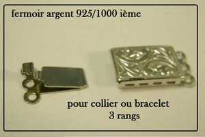 fermoir plat ciselé en argent 925/1000 pour création collier bracelet 3 rangs - Picture 1 of 1