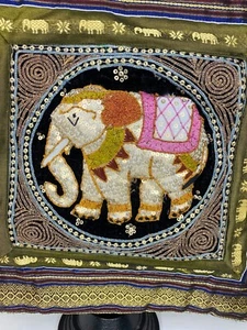 Thailand Silk & Sequins Pink & Black Elephant Pillow Case 16 X 16 Thai - Picture 1 of 8