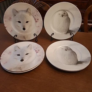 NWT Robert Stanley Owl & Fox Dinner Plates Winter White Collection Pick Pieces - Picture 1 of 10