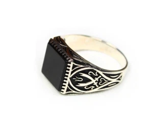 Anillo Profeta Ali Plata 925K Piedras Preciosas de Ónix Negro - Espada Zulfikar Hombres - Imagen 1 de 4