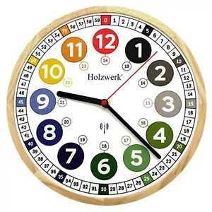 Holzwerk MIO & MIA madera radio reloj de pared, habitación infantil reloj de aprendizaje con números de colores - Imagen 1 de 6
