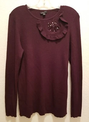 Ann Taylor L Suéter Manga Larga Lana Seda Cachemira Mezcla Morado Rojo Marrón Foto 1 de 3