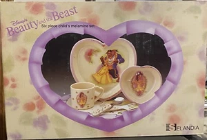 6 Pc Vintage Disney Beauty and the Beast Dinnerware Set Plate Bowl Cup, Etc. NOS - Picture 1 of 6