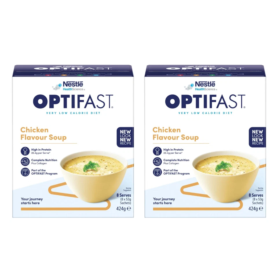 2 x Optifast VLCD Low Calorie Diet Weight Loss Chicken Flavour Soup Sachet 8x53g - Image 1 of 4