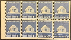 1973 10c Jefferson Memorial Reg. issue Bklt Pane of 8, Scott #1510c, MNH, F-VF - Picture 1 of 2