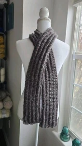 New Handmade Alpaca Wool Blend Dark Gray Ribbed Scarf 5x64 in Soft Warm - Picture 1 of 4