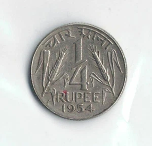 India Coins - 1954 1/4 Rupee *1064 - Picture 1 of 2
