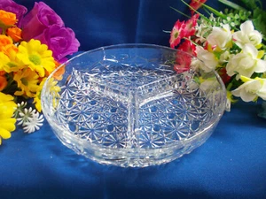 LOVELY VINTAGE CRYSTAL GLASS SERVING DISH - FRANCE 3 SECTIONS - EXC COND # 168 - Picture 1 of 17