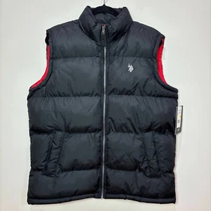 US Polo Assn Full Zip Puffer Vest Pony Men M Black Label Outdoors Preppy NEW - Picture 1 of 8