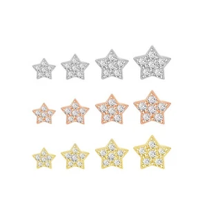 Argento Sterling Pavé Cubic Zirconia a Stella Orecchini Lobo Rodio Oro Rosa Toni - Foto 1 di 9