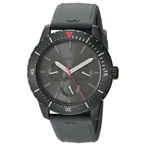 $250 MICHAEL KORS Men's BLACK 44mm Soft Gray Silicone Band Watch MK7164 - Picture 1 of 4