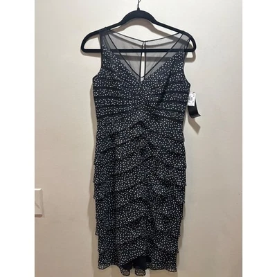 NWT Adrianna Papell Black & White Polka Dot Sleeveless Tiered Dress - Size 4 - Image 1 of 4
