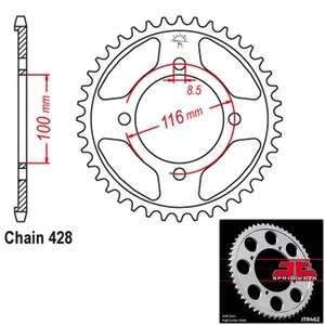 JT Sprockets Steel Rear Sprocket 428 Pitch 50 Tooth Kawasaki KX100 (1995-2017) - Picture 1 of 2
