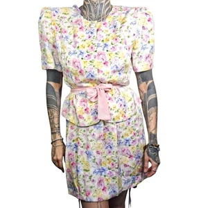 Conjunto de 2 faldas top vintage años 90 Maggy London 100 % seda para mujer pequeñas florales - Imagen 1 de 7