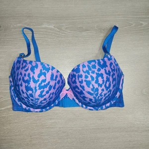 Victoria's Secret Very Sexy Padded Demi Bra, Blue Pink Leopard Lace, Size 34DD - Picture 1 of 9
