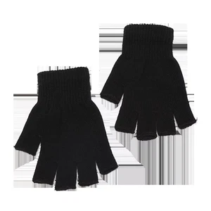 1 par de guantes de muñeca negros cortos de medio dedo tejido sin dedos invierno cálido elástico Wo - Imagen 1 de 18