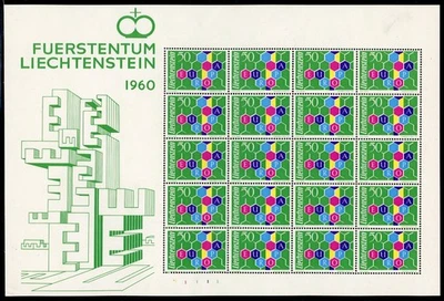 Liechtenstein 1960 Europa Sc# 356 RARE Full Sheet of 20 Mint XF OG NH Pristine - Image 1 of 2