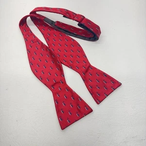 Red Woven Silk Bowtie Blue White Whales Preppy Wedding Adjustable Bowtie - Picture 1 of 3
