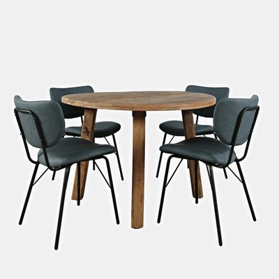 Five Piece Round Rustic Reclaimed Solid Wood Round Dining Set - Image 1 of 4
